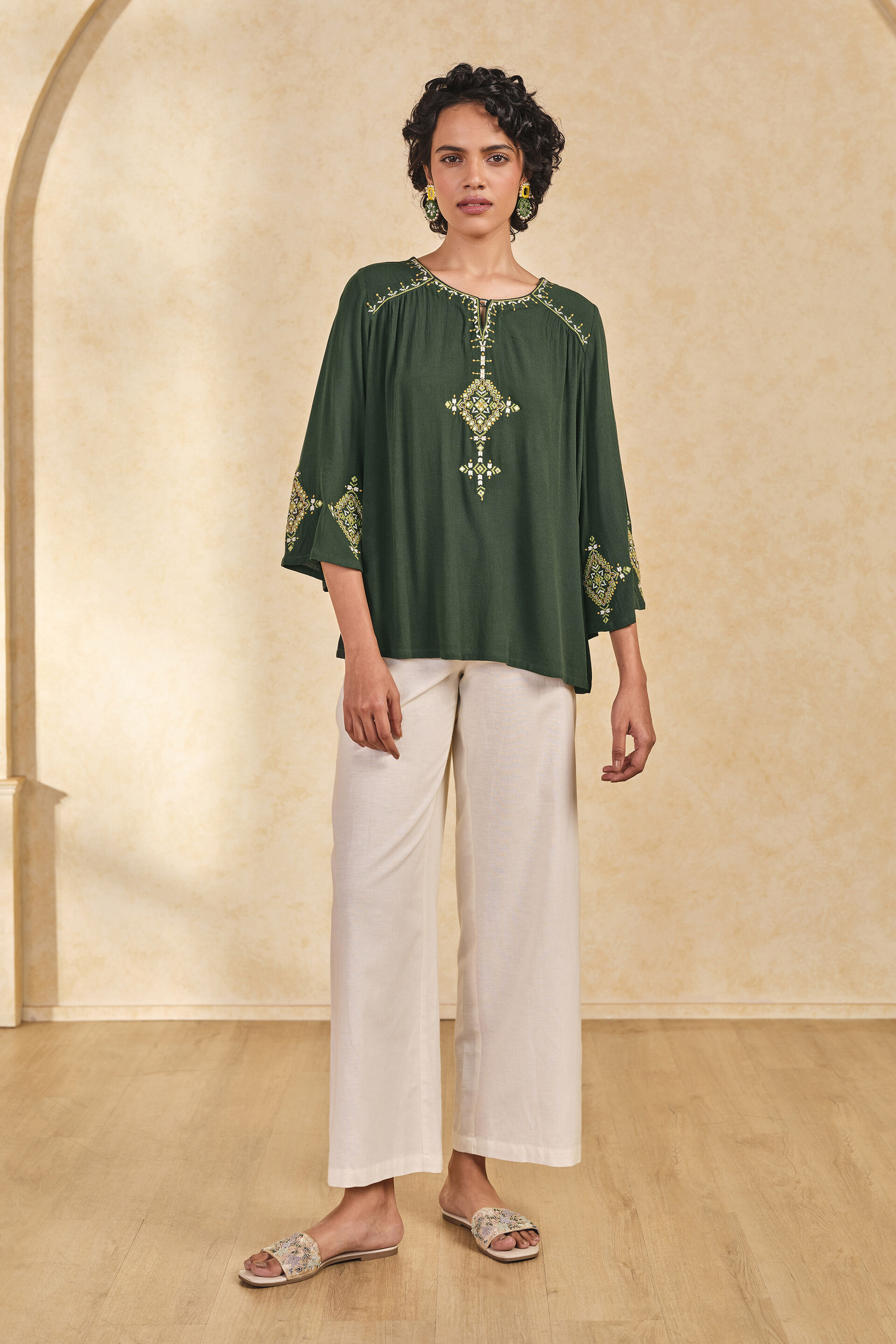 Green Embroidered Short Top, Green, image 4